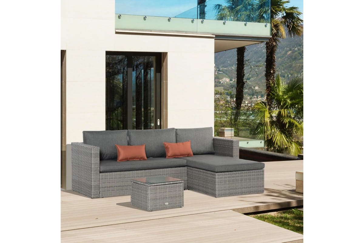 Outsunny Outdoor PE Rattan Sofa Set | Grey-2
