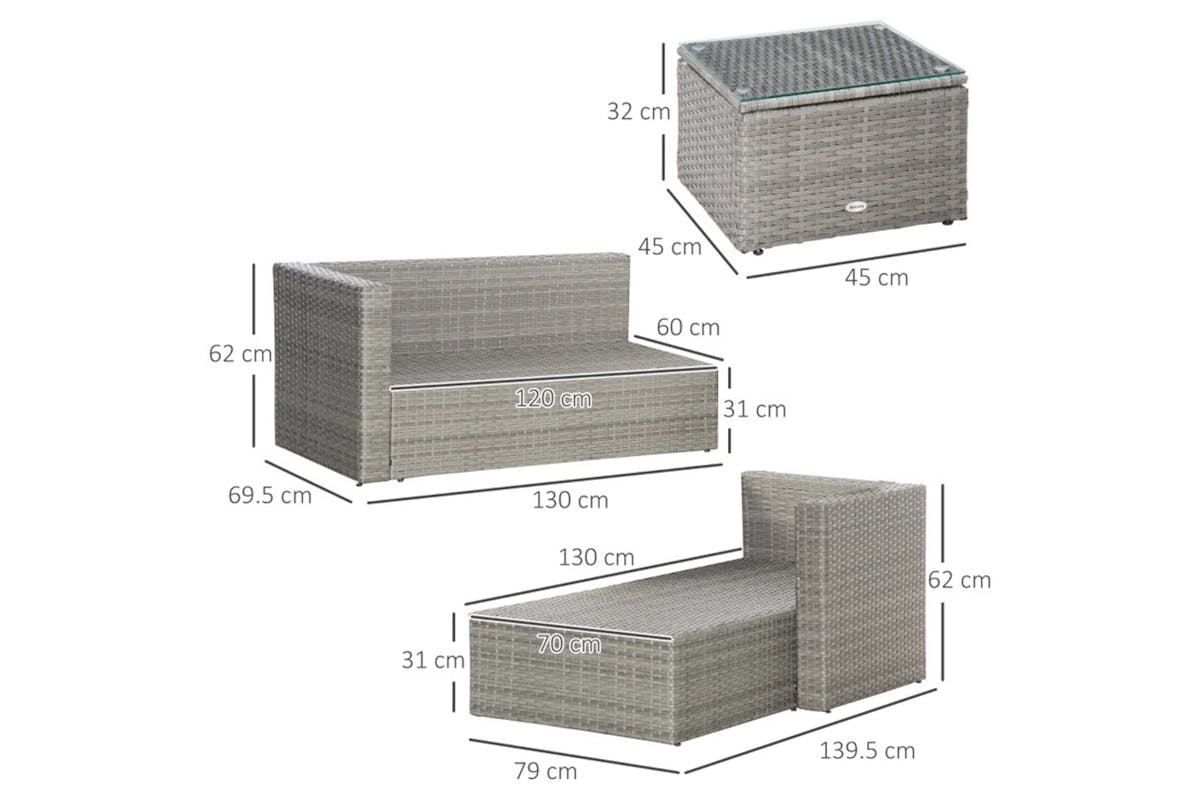 Outsunny Outdoor PE Rattan Sofa Set | Grey-3