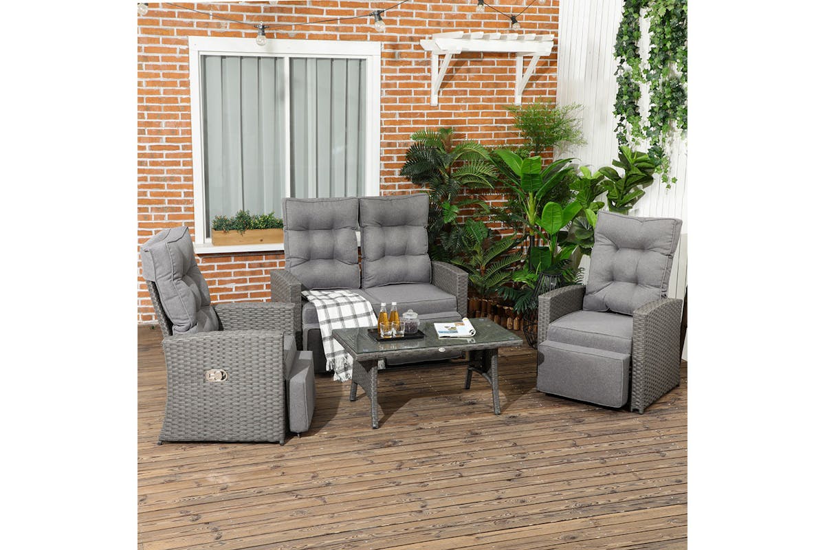 Outsunny Rattan Garden Furniture Set with Sofa | Grey | 4 Pieces-2