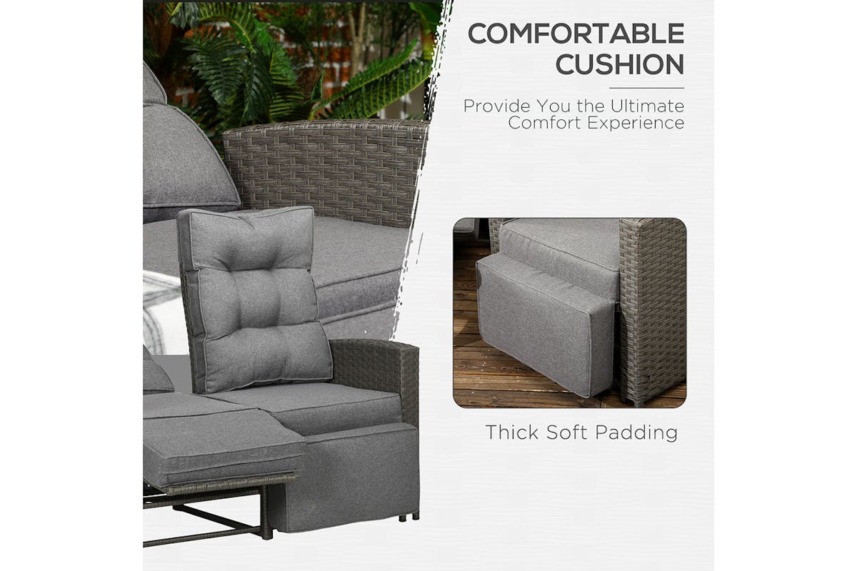 Outsunny Rattan Garden Furniture Set with Sofa | Grey | 4 Pieces-4
