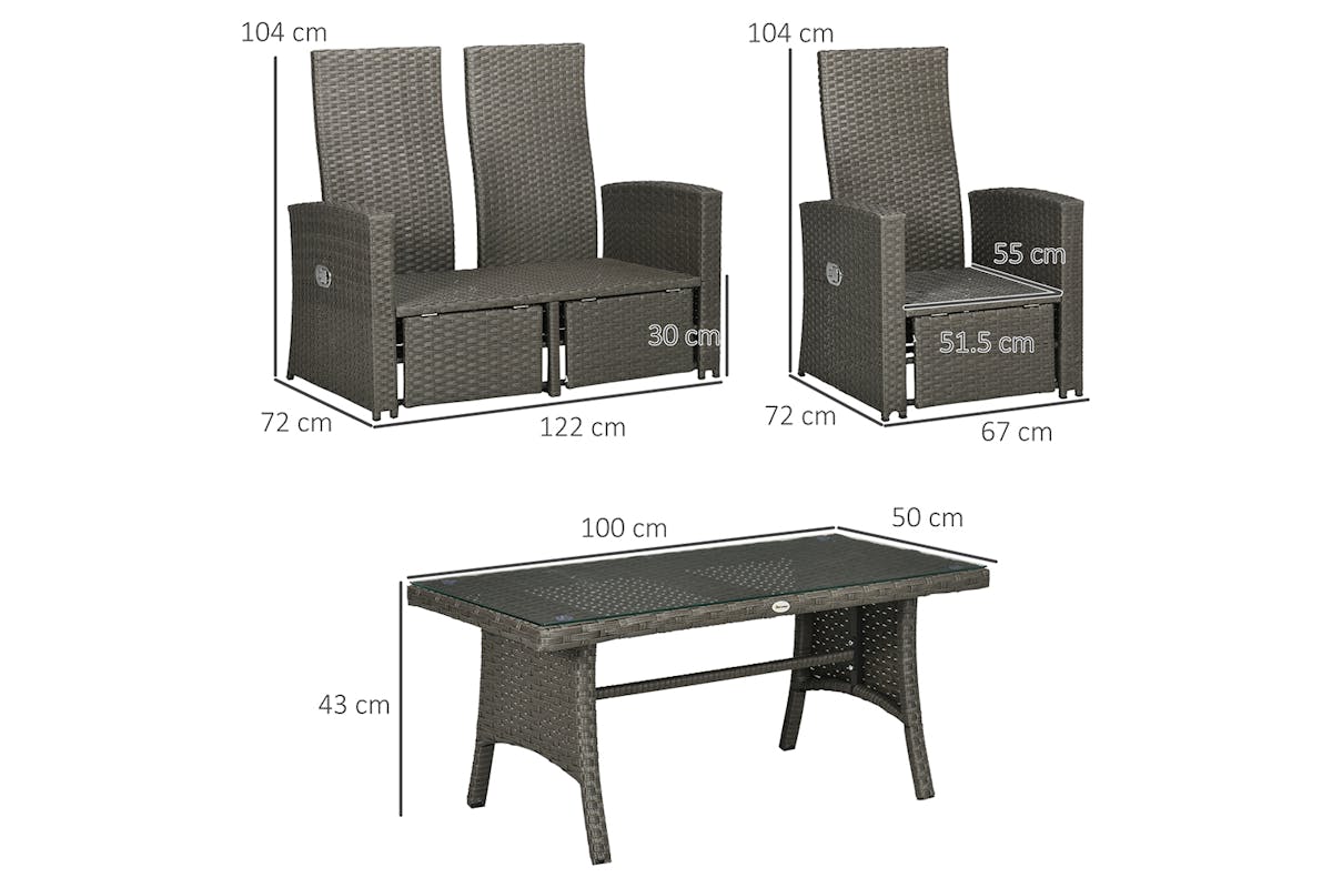 Outsunny Rattan Garden Furniture Set with Sofa | Grey | 4 Pieces-5