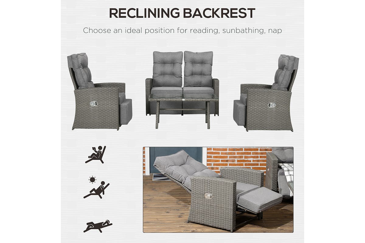 Outsunny Rattan Garden Furniture Set with Sofa | Grey | 4 Pieces-6