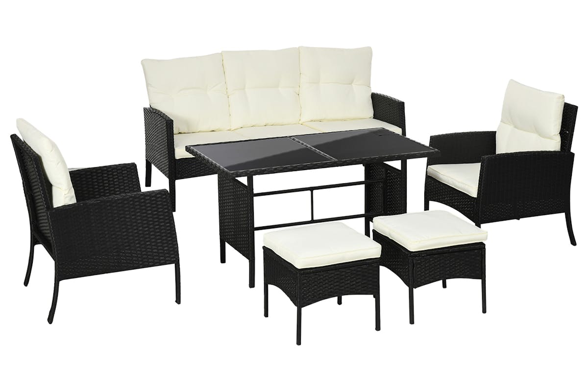 Outsunny 5 Seater Rattan Garden Furniture Set | Black/White | 6 Pieces