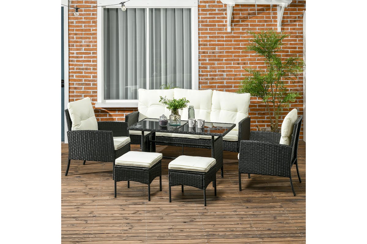 Outsunny 5 Seater Rattan Garden Furniture Set | Black/White | 6 Pieces-2