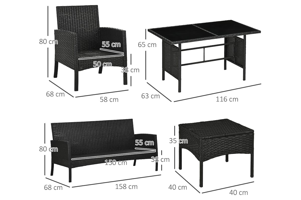 Outsunny 5 Seater Rattan Garden Furniture Set | Black/White | 6 Pieces-5