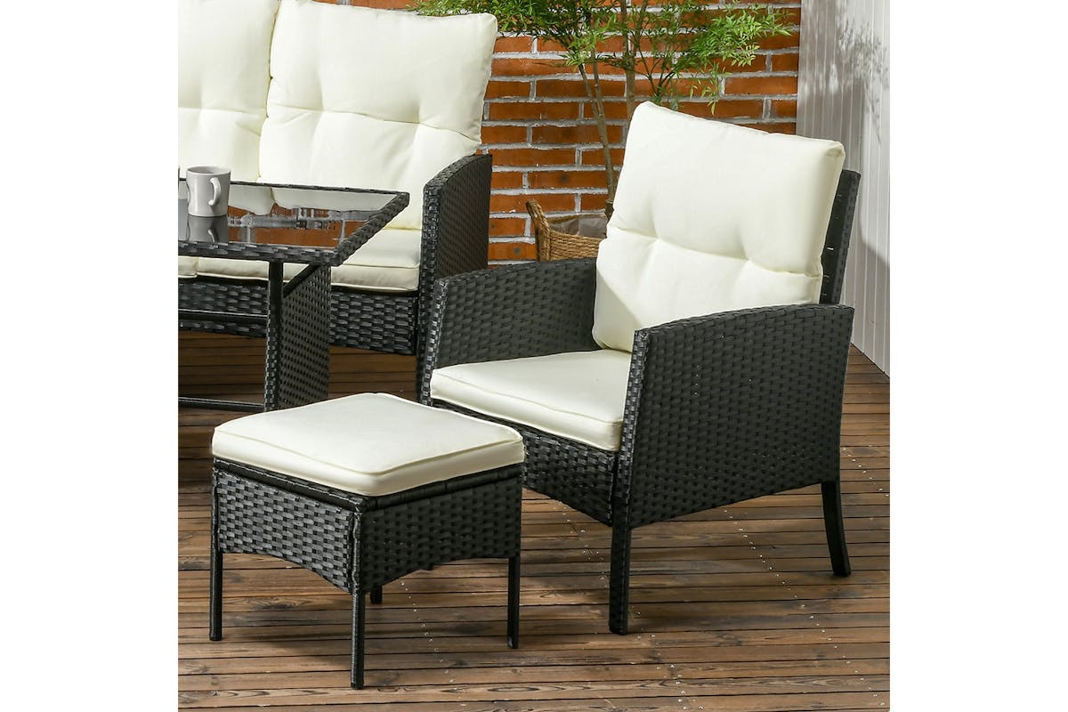 Outsunny 5 Seater Rattan Garden Furniture Set | Black/White | 6 Pieces-7