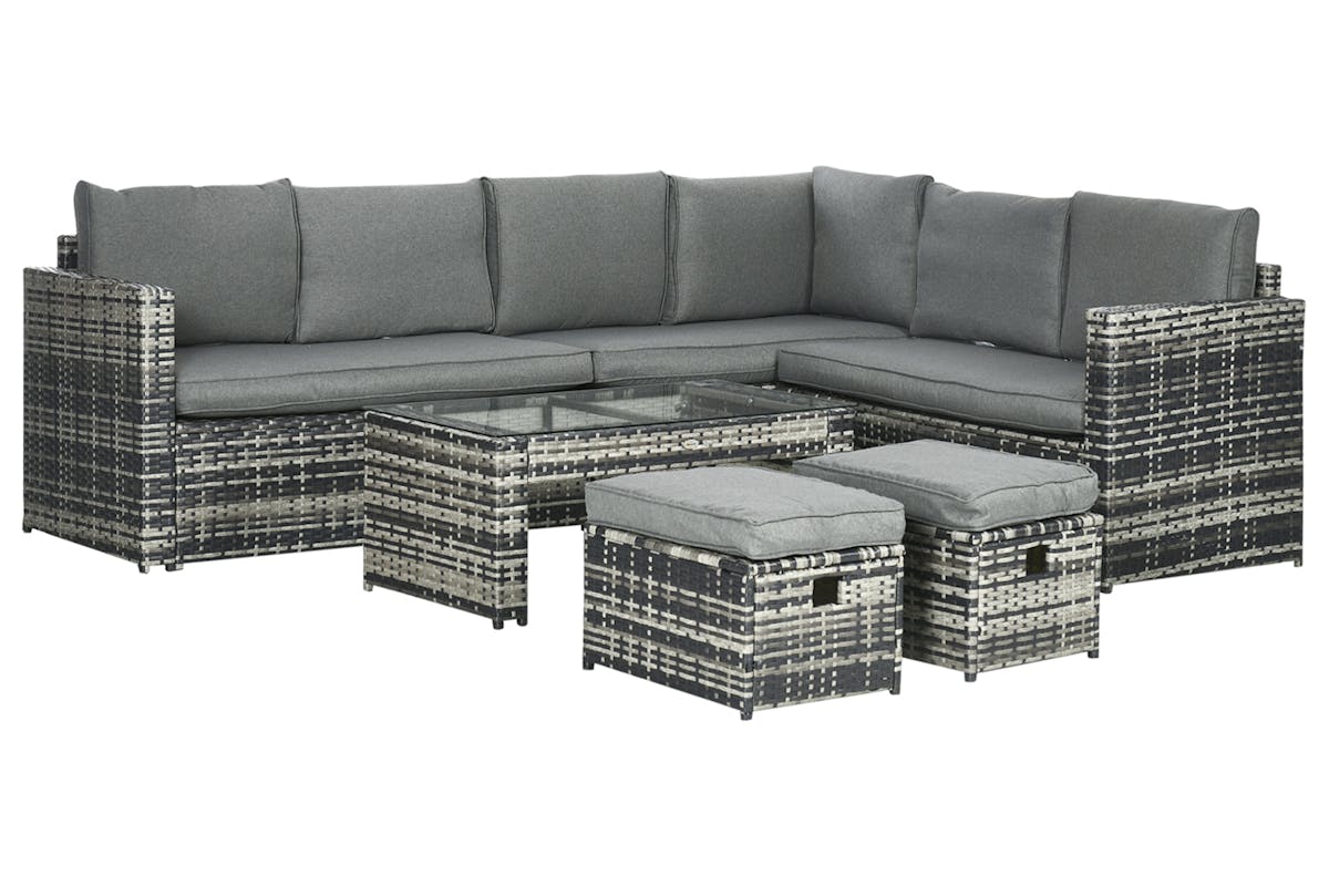 Outsunny 8 Seater Rattan Garden Furniture Set | Grey | 6 Pieces