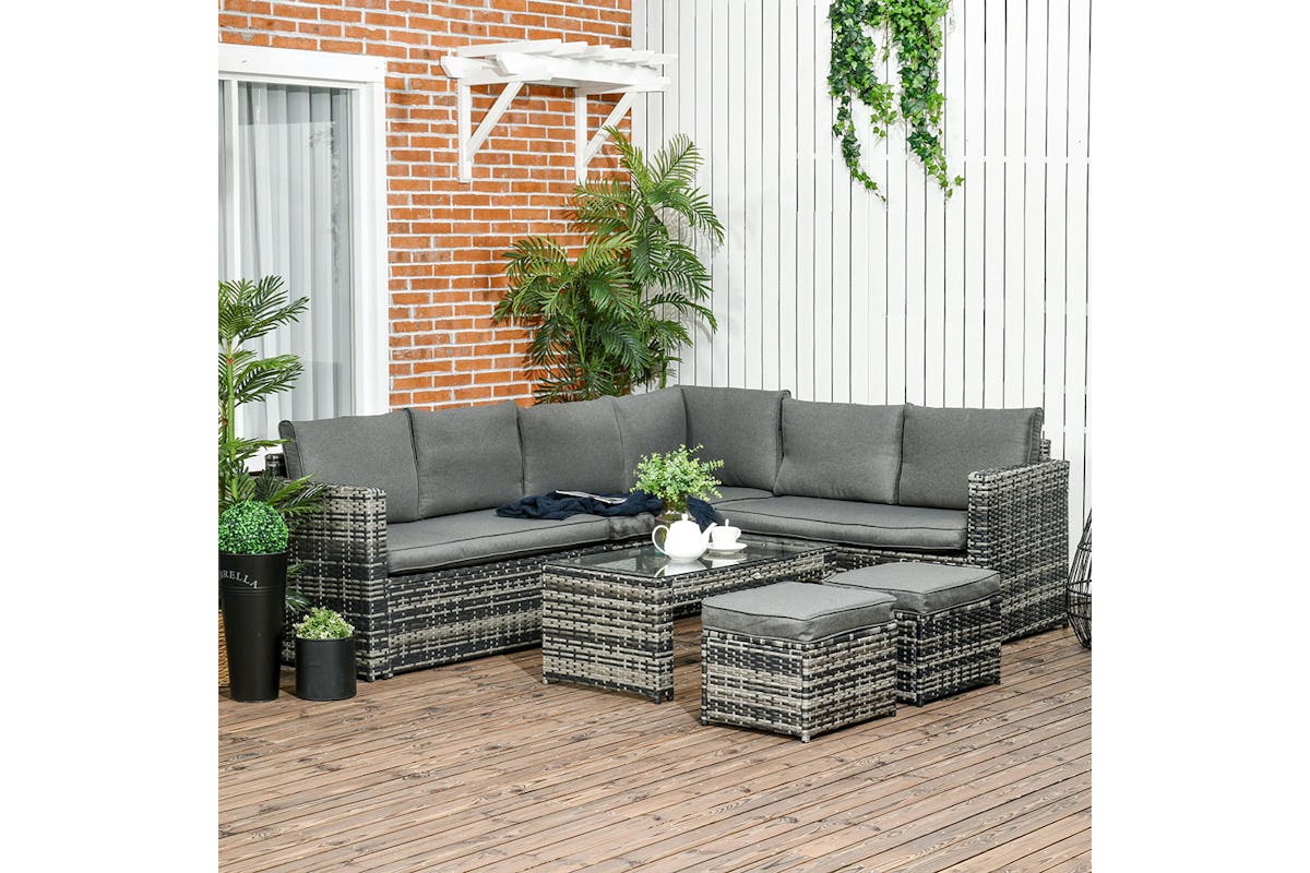 Outsunny 8 Seater Rattan Garden Furniture Set | Grey | 6 Pieces-2