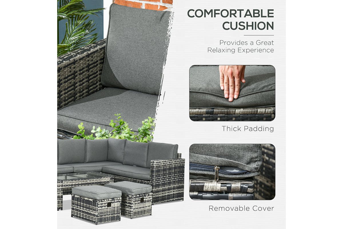 Outsunny 8 Seater Rattan Garden Furniture Set | Grey | 6 Pieces-3