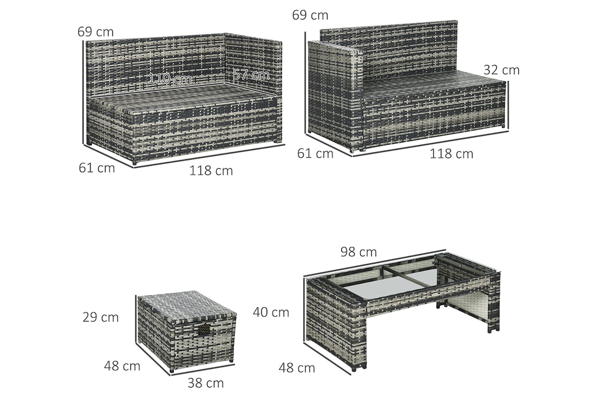 Outsunny 8 Seater Rattan Garden Furniture Set | Grey | 6 Pieces-5