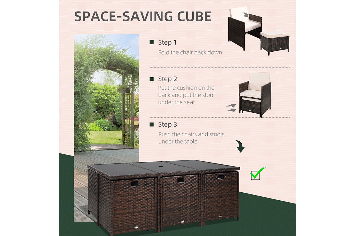 Outsunny 11 Seater Rattan Dining Set with Parasol Hole | Brown-3