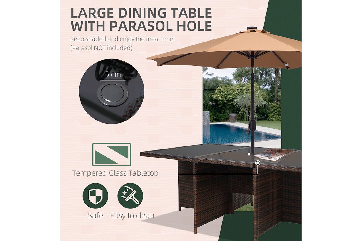 Outsunny 11 Seater Rattan Dining Set with Parasol Hole | Brown-4