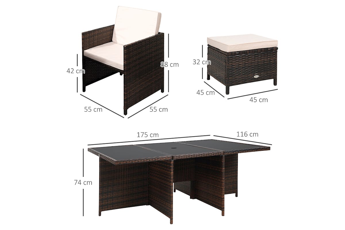 Outsunny 11 Seater Rattan Dining Set with Parasol Hole | Brown-5