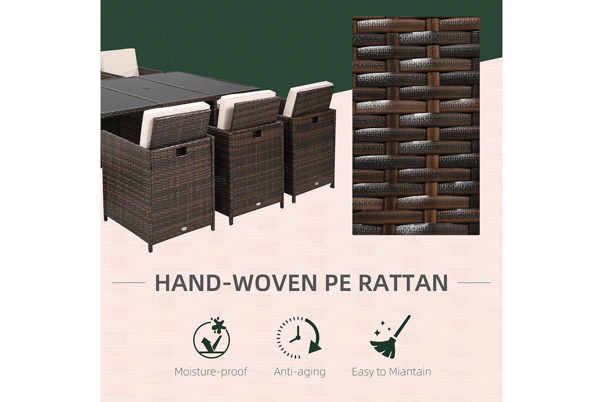 Outsunny 11 Seater Rattan Dining Set with Parasol Hole | Brown-6