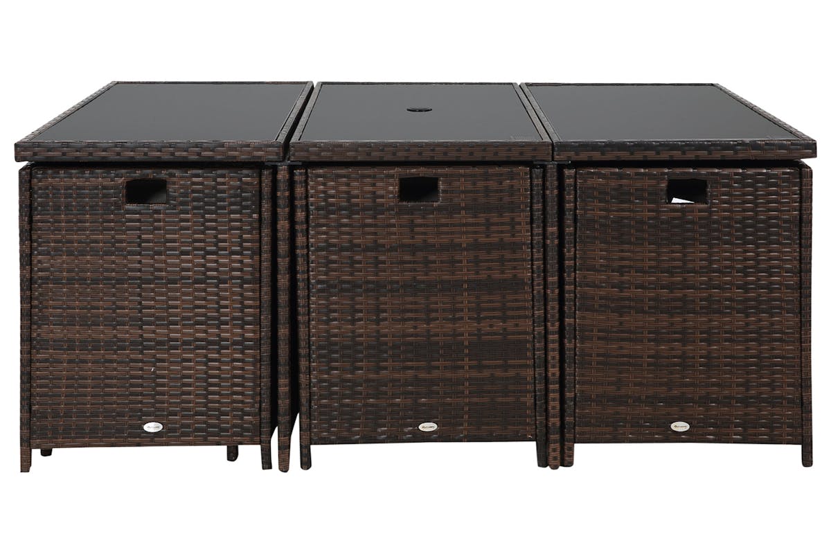 Outsunny 11 Seater Rattan Dining Set with Parasol Hole | Brown-8