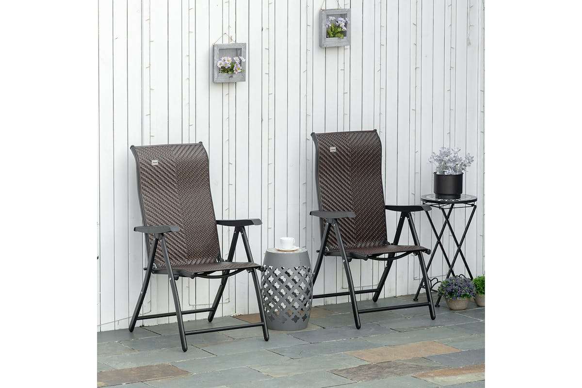 Outsunny Wicker Folding Armrests Chair Set | Red Brown | 2 Pieces-2