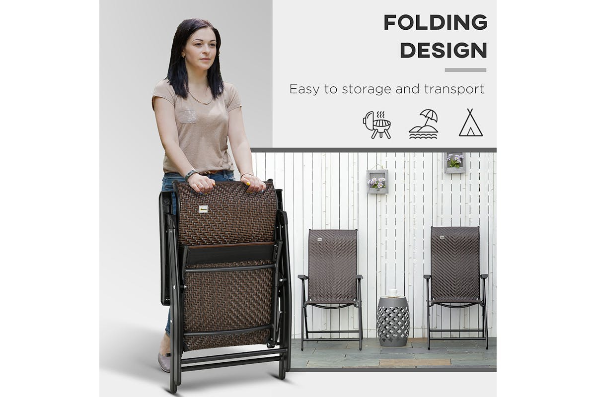 Outsunny Wicker Folding Armrests Chair Set | Red Brown | 2 Pieces-3