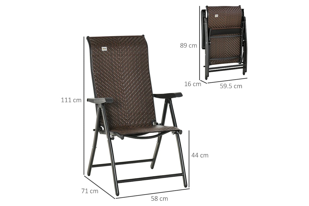 Outsunny Wicker Folding Armrests Chair Set | Red Brown | 2 Pieces-5