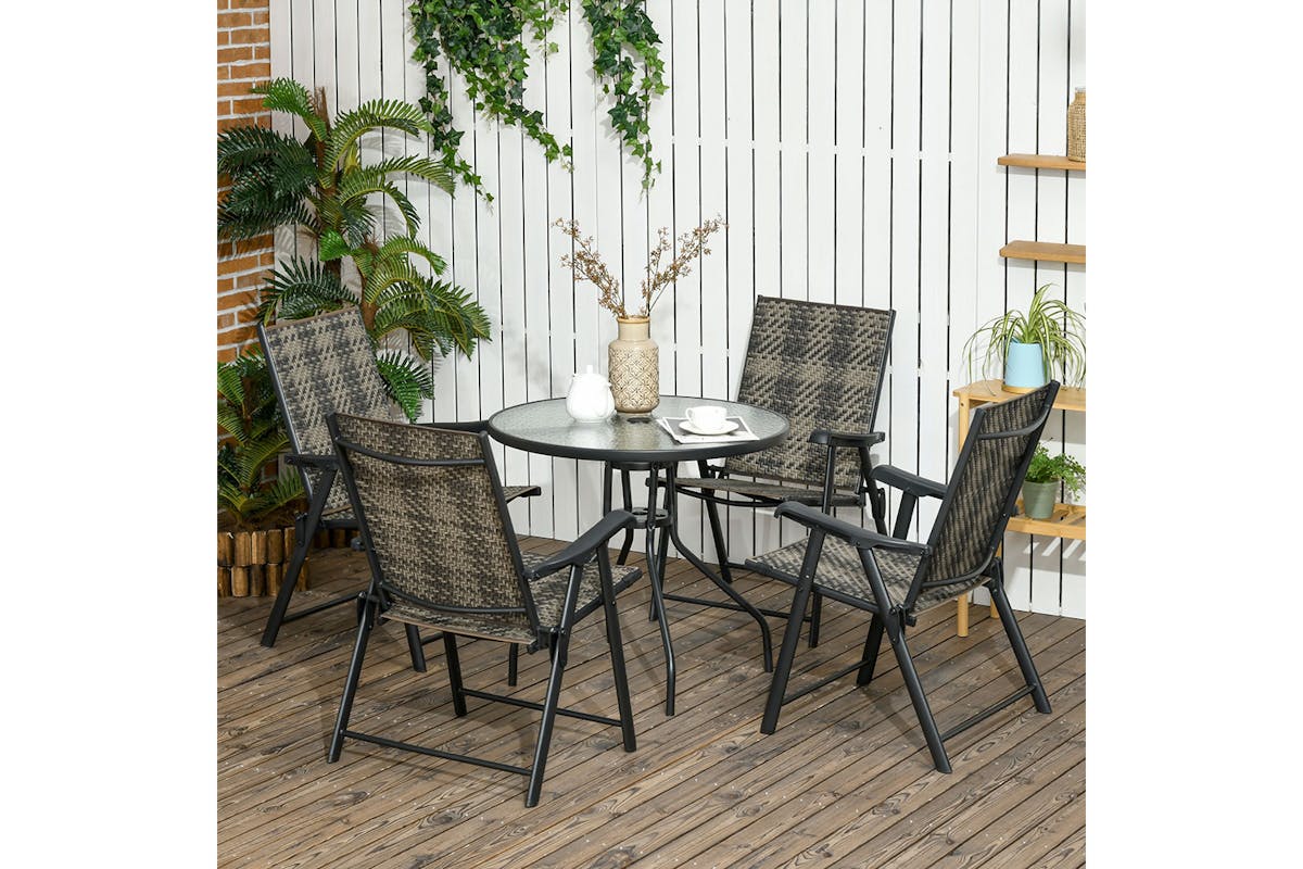 Outsunny Rattan Dining Set with Folding Armchair | Mixed Grey | 5 Pieces-2