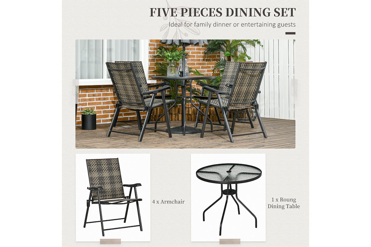 Outsunny Rattan Dining Set with Folding Armchair | Mixed Grey | 5 Pieces-3