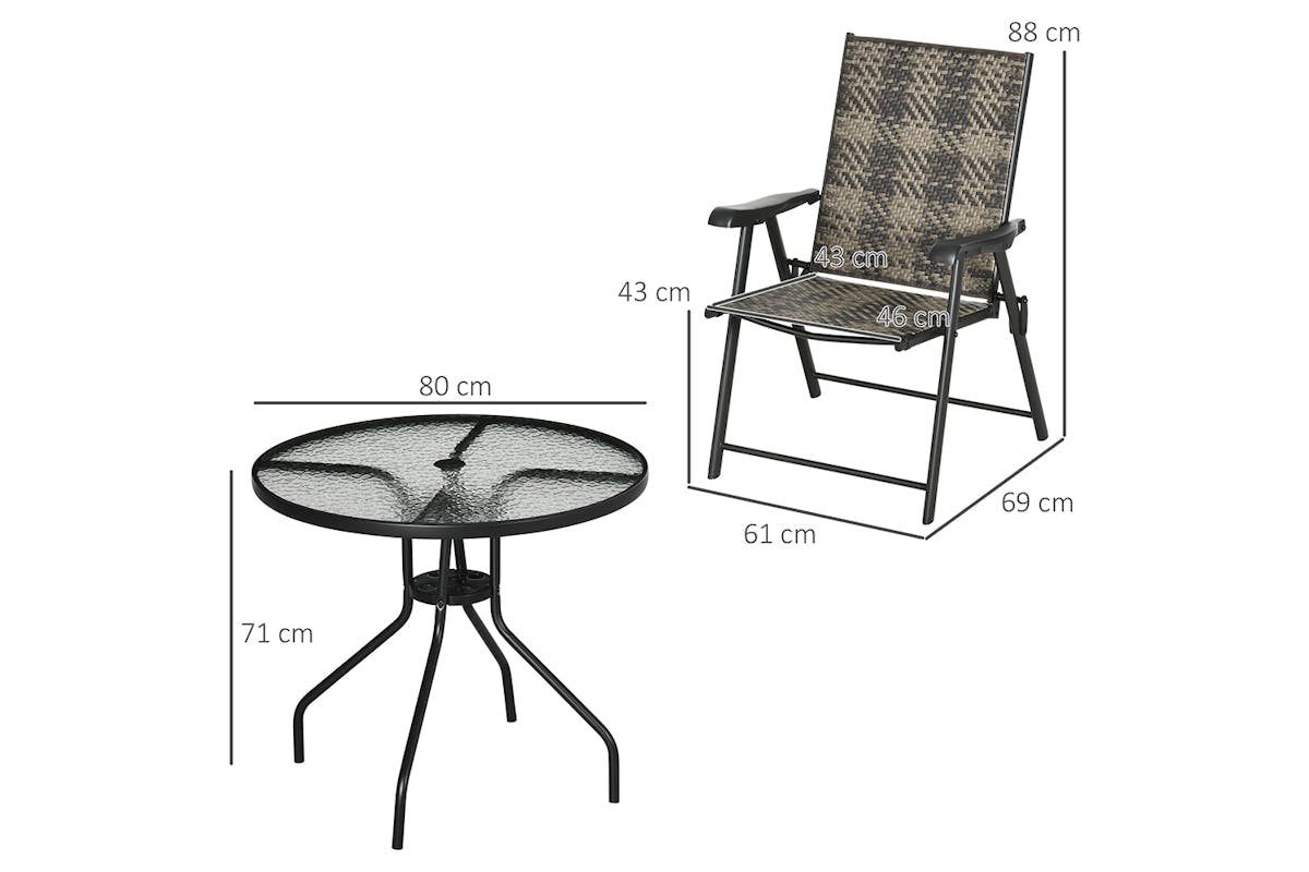 Outsunny Rattan Dining Set with Folding Armchair | Mixed Grey | 5 Pieces-5