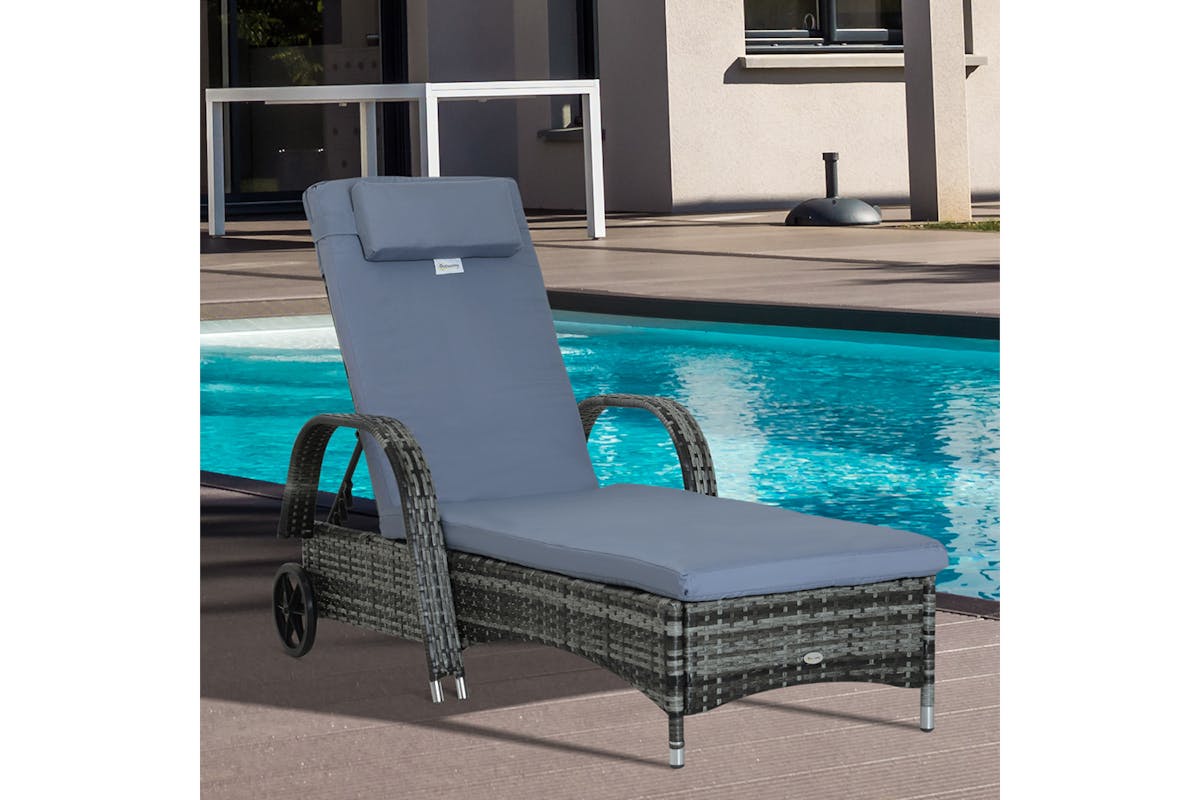 Outsunny Adjustable Rattan Sun Lounger | Grey-2