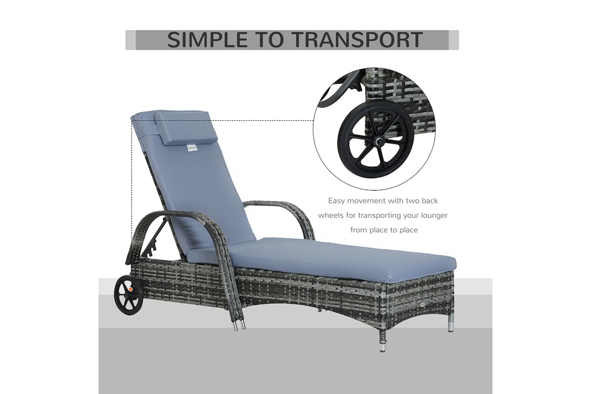 Outsunny Adjustable Rattan Sun Lounger | Grey-3