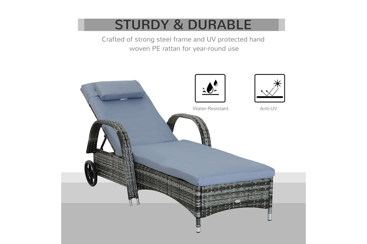 Outsunny Adjustable Rattan Sun Lounger | Grey-4
