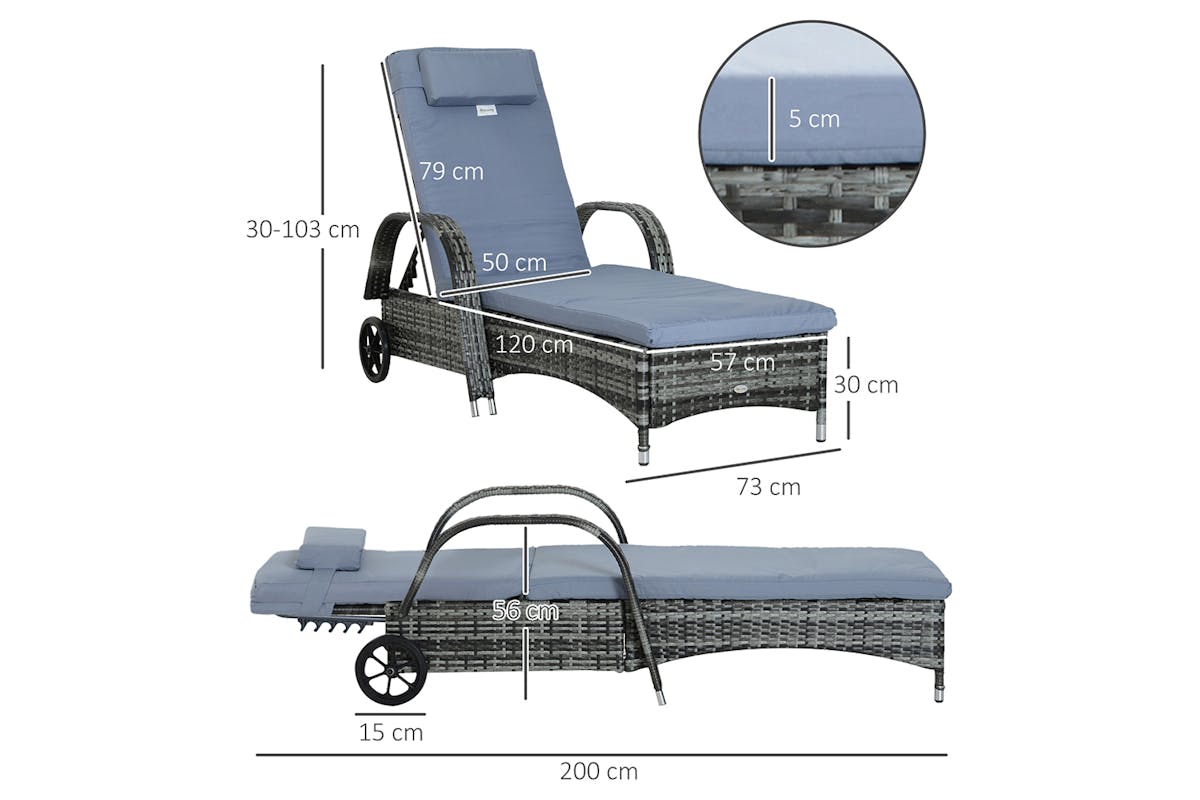 Outsunny Adjustable Rattan Sun Lounger | Grey-5