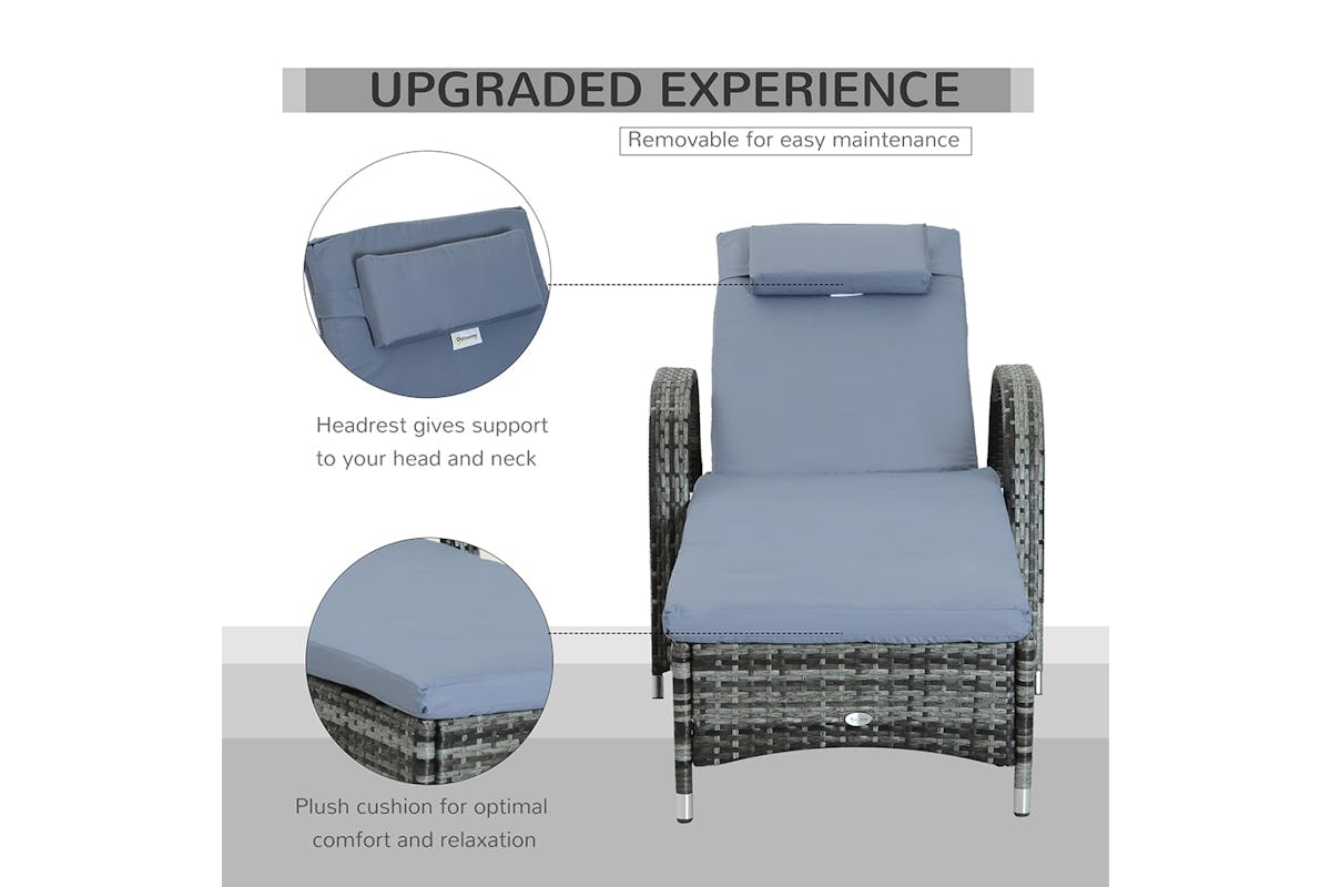 Outsunny Adjustable Rattan Sun Lounger | Grey-6