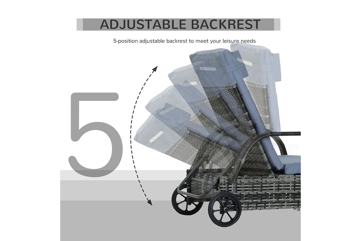 Outsunny Adjustable Rattan Sun Lounger | Grey-7