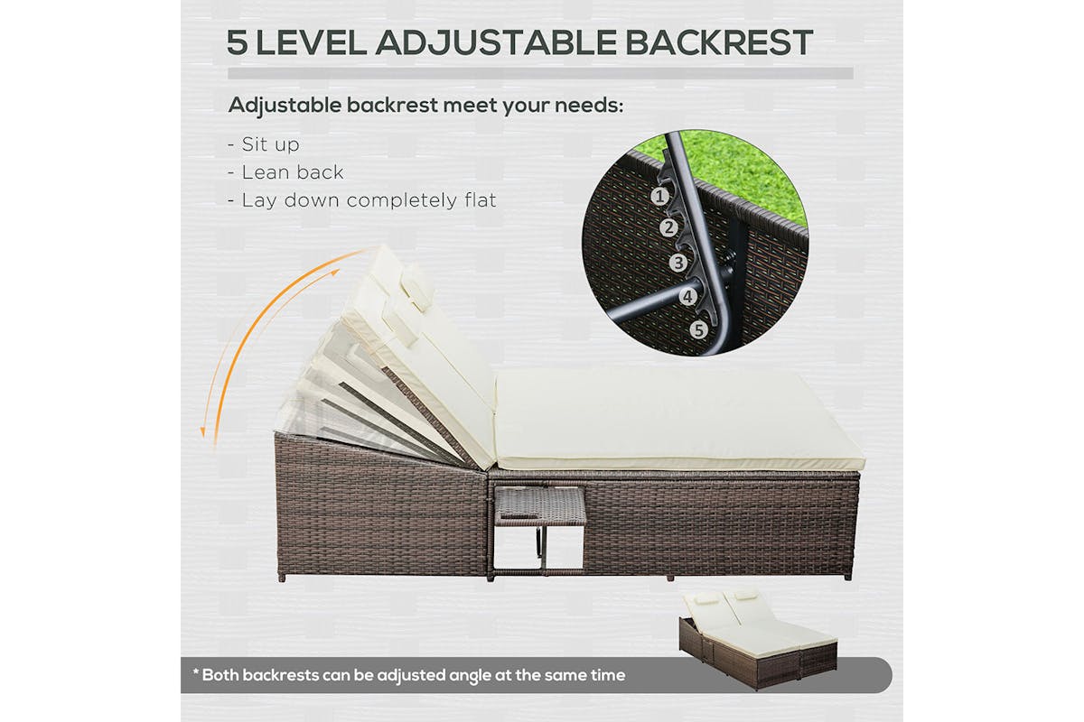 Outsunny 2 Seater Rattan Day Bed with Retractable Tray | Cream White-4