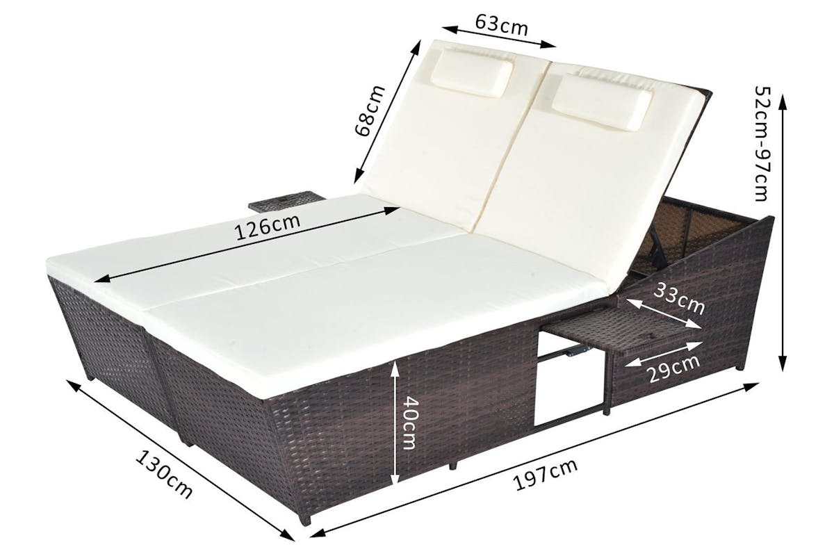 Outsunny 2 Seater Rattan Day Bed with Retractable Tray | Cream White-5