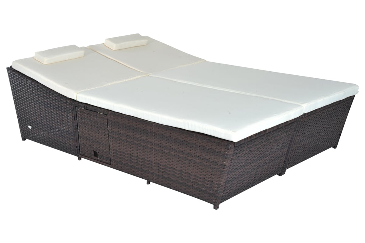 Outsunny 2 Seater Rattan Day Bed with Retractable Tray | Cream White-7