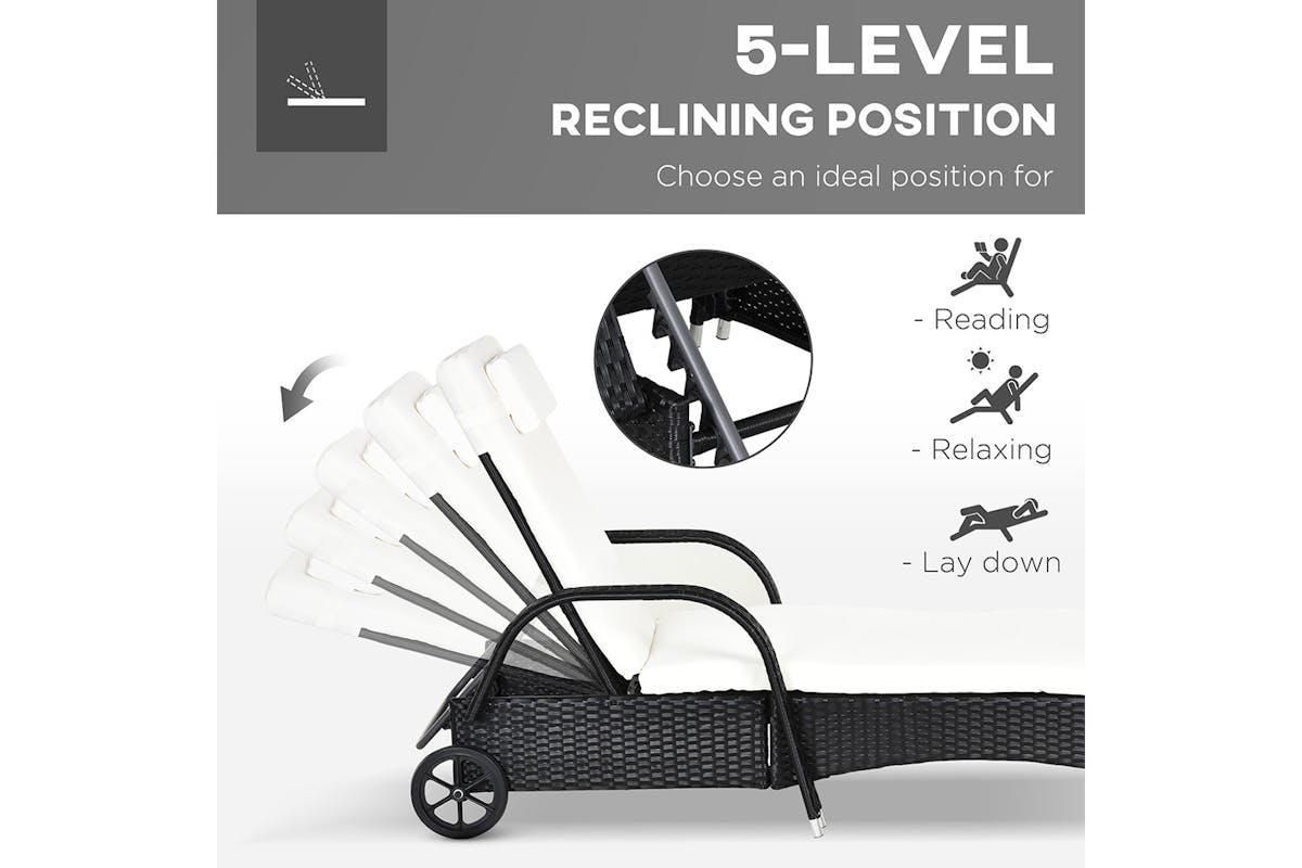 Outsunny Rattan Patio Lounge Chair Set with Cushion | Black/Cream White | 3 Pieces-4