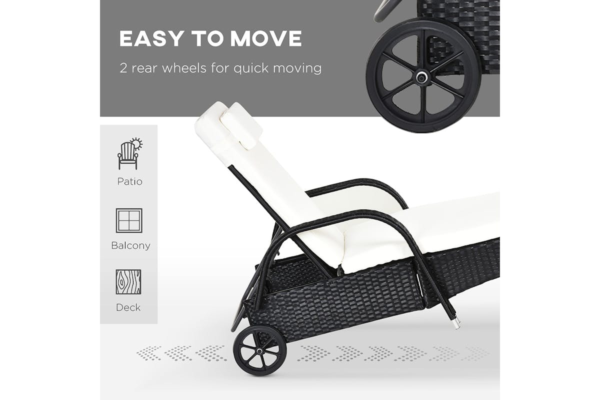 Outsunny Rattan Patio Lounge Chair Set with Cushion | Black/Cream White | 3 Pieces-6