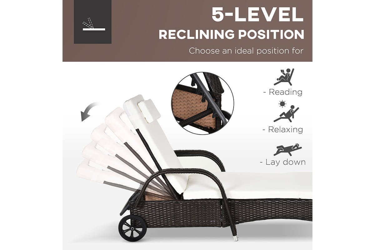 Outsunny Rattan Patio Lounge Chair Set with Cushion | Brown/Cream White  | 3 Pieces-4
