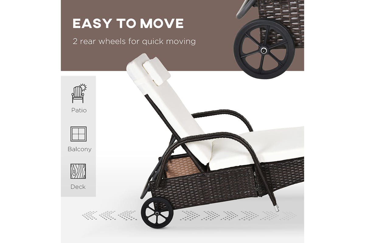 Outsunny Rattan Patio Lounge Chair Set with Cushion | Brown/Cream White  | 3 Pieces-6