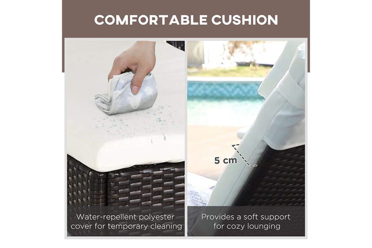 Outsunny Rattan Patio Lounge Chair Set with Cushion | Brown/Cream White  | 3 Pieces-7