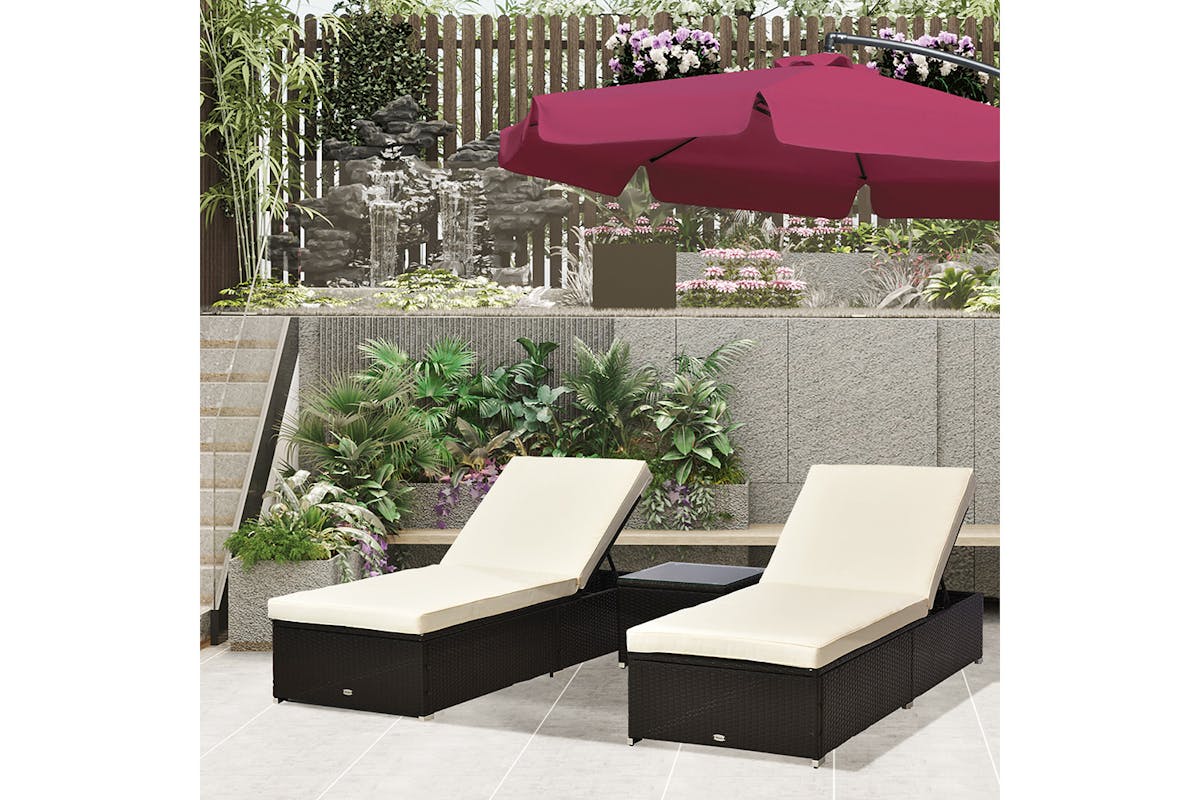 Outsunny Rattan Sun Lounger Set | Dark Coffee | 3 Pieces-2