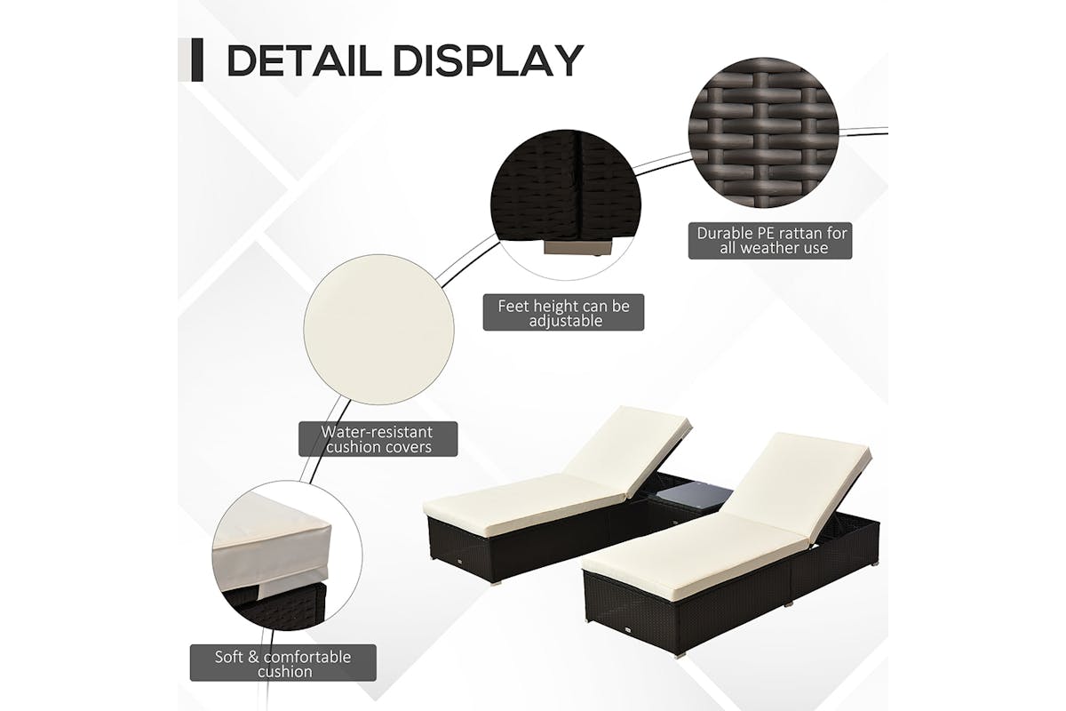 Outsunny Rattan Sun Lounger Set | Dark Coffee | 3 Pieces-3