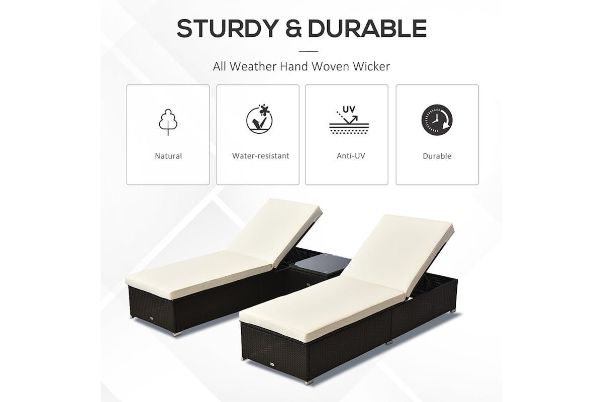 Outsunny Rattan Sun Lounger Set | Dark Coffee | 3 Pieces-4