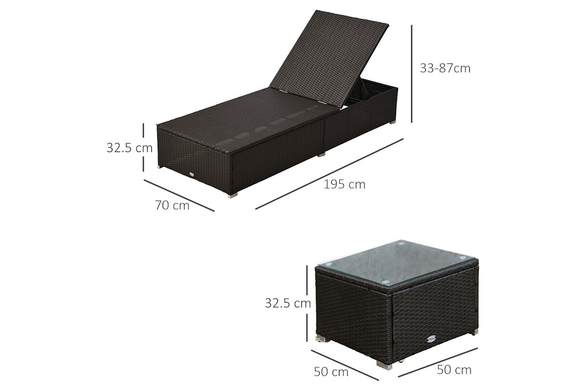 Outsunny Rattan Sun Lounger Set | Dark Coffee | 3 Pieces-5
