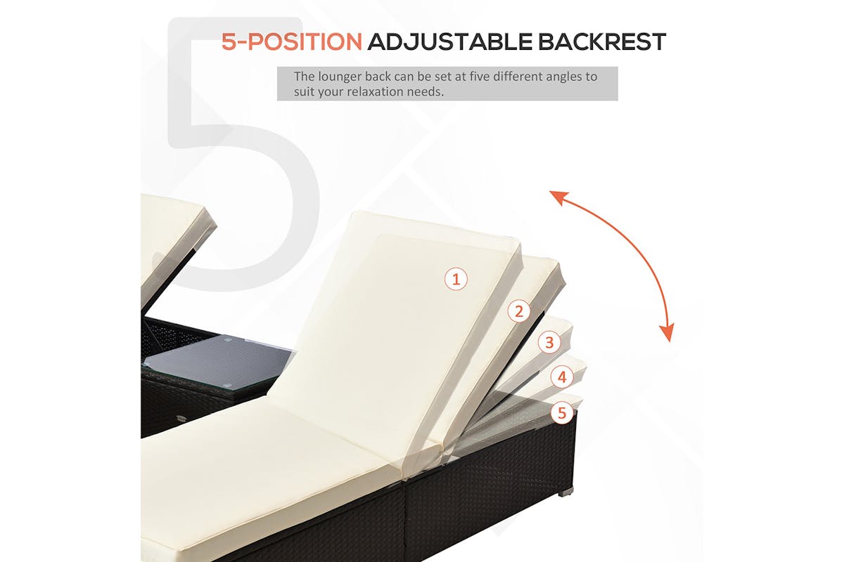Outsunny Rattan Sun Lounger Set | Dark Coffee | 3 Pieces-6
