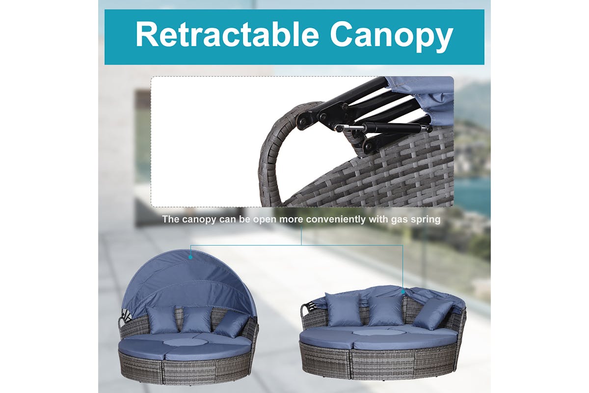 Outsunny 6 Seater Rattan Sun Bed Furniture Set | Grey/Blue | 5 Pieces-6