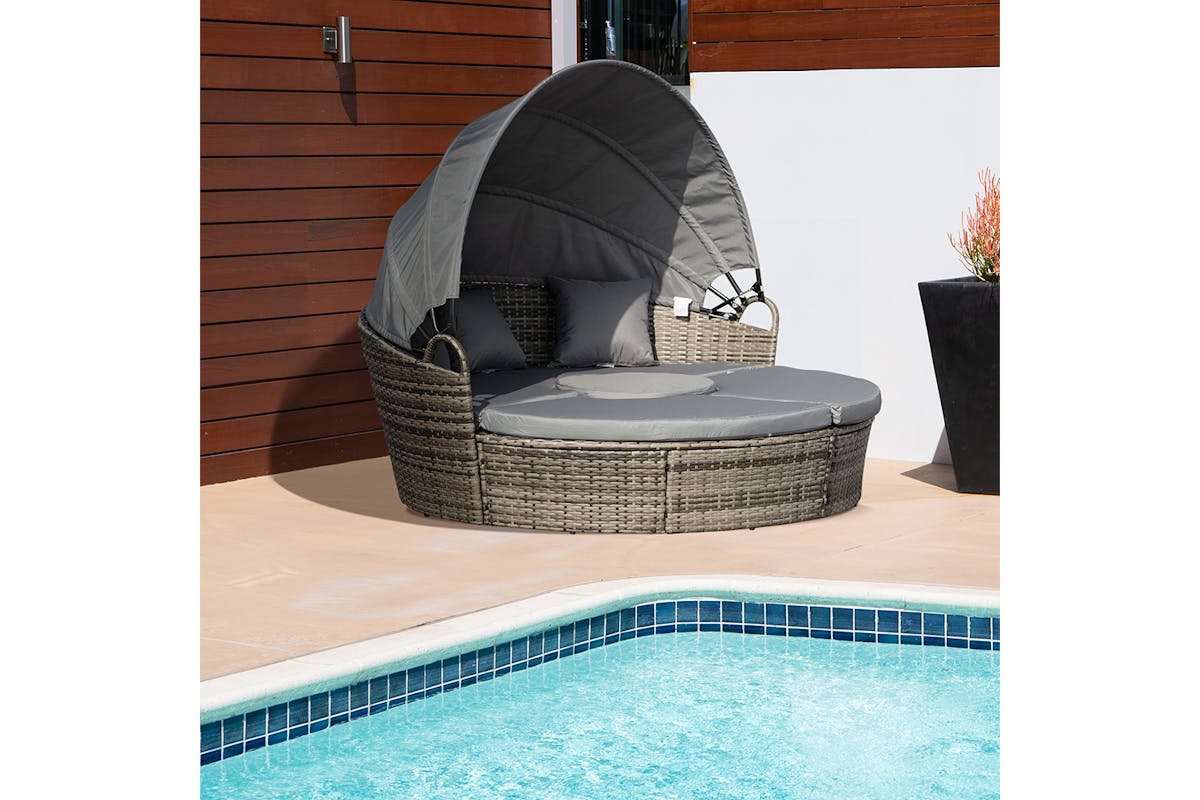 Outsunny Patio Round Daybed Furniture Set | Grey-2