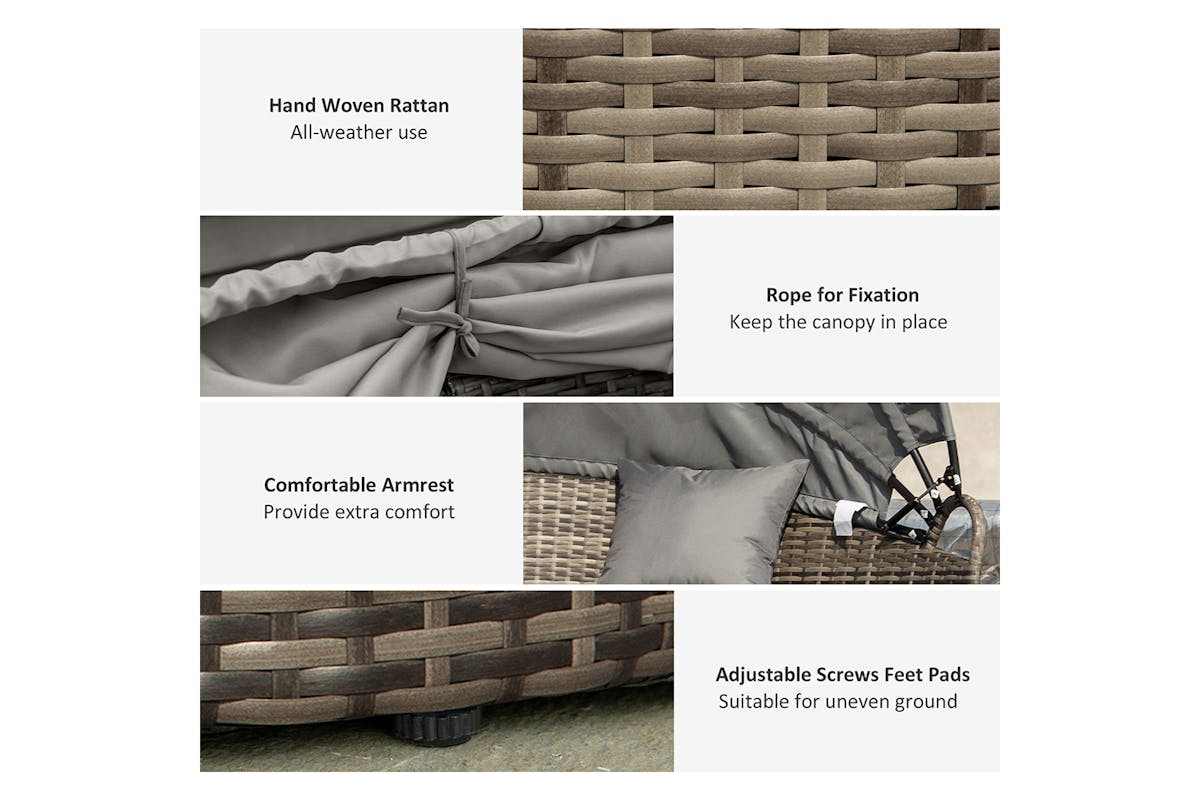 Outsunny Patio Round Daybed Furniture Set | Grey-3