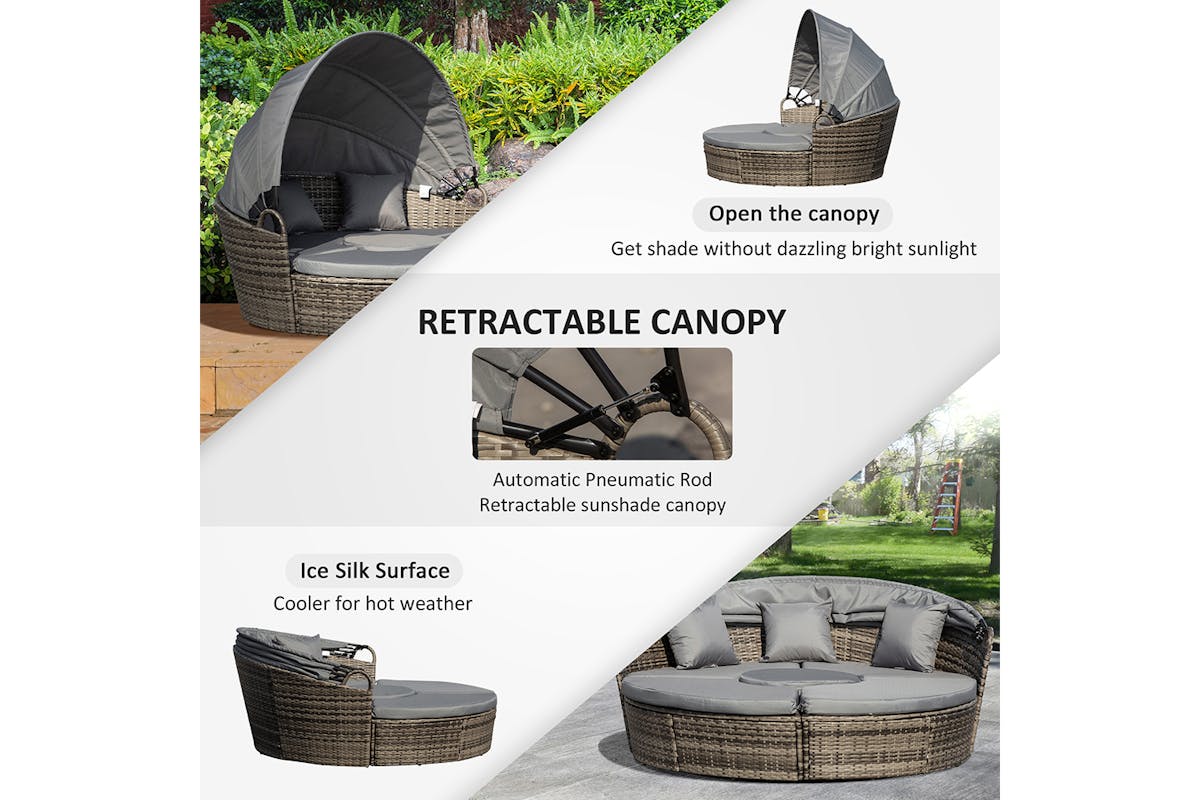 Outsunny Patio Round Daybed Furniture Set | Grey-4