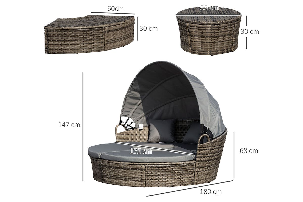 Outsunny Patio Round Daybed Furniture Set | Grey-5
