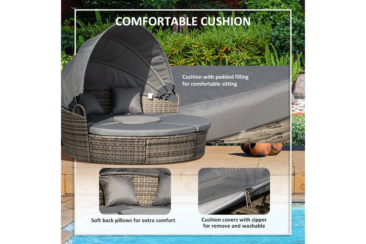 Outsunny Patio Round Daybed Furniture Set | Grey-6